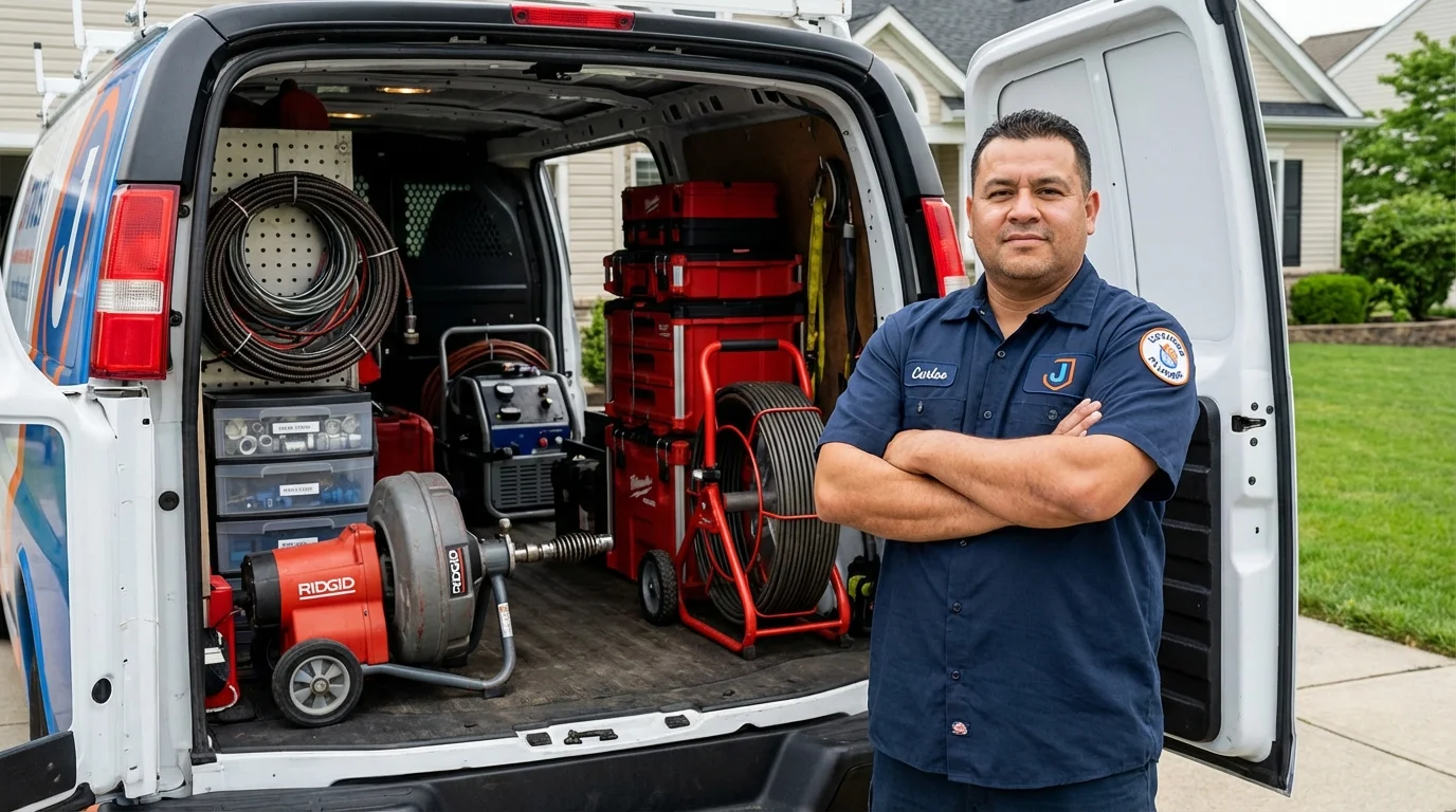 Professional drain cleaning equipment and Johns Plumbing LLC plumber in Wartburg