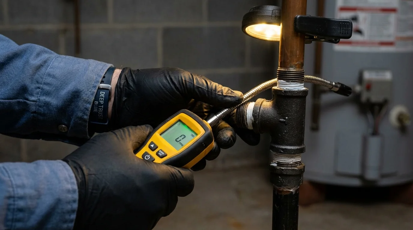Gas leak detection with electronic sniffer by Johns Plumbing LLC in Wartburg