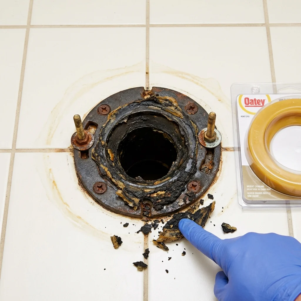 Failed wax ring showing water seepage at the base of a toilet in a Wartburg, TN home