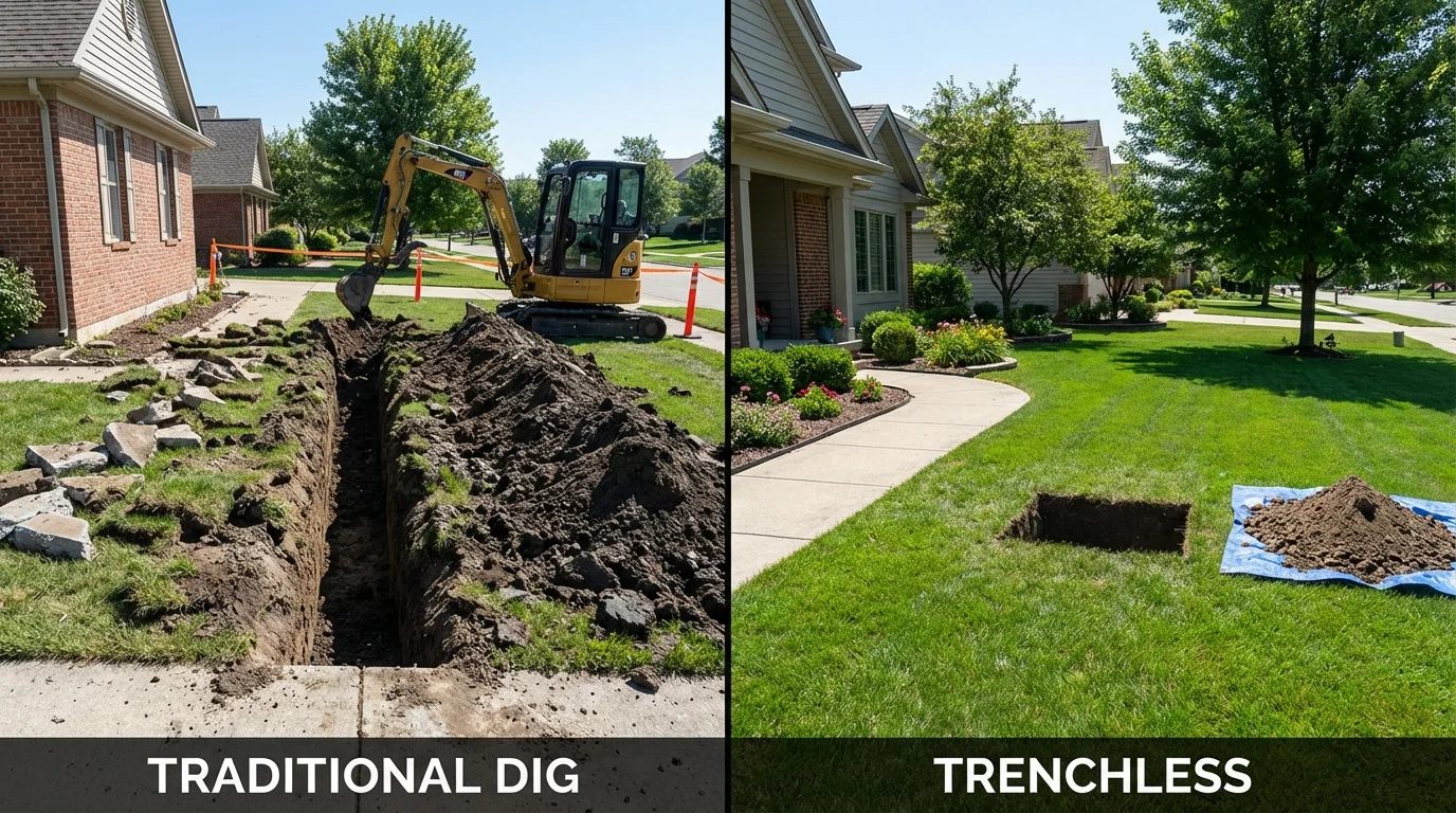Trenchless sewer repair with minimal yard damage versus traditional excavation in Wartburg, TN